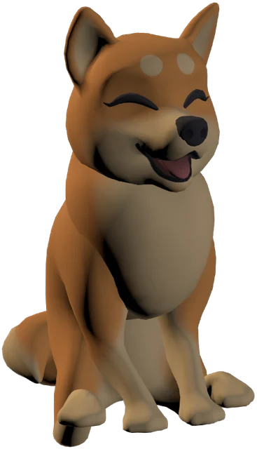 The Shiba Inu sitting with its curled tail